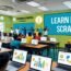 learning digital marketing from scratch in a classroom with laptops and visual presentations.
